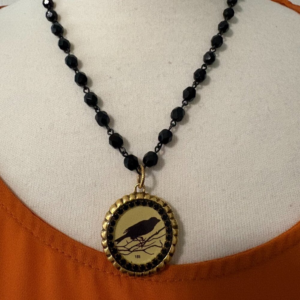 John Wind Maximal Art Black Onyx Necklace with Medallion Bird Pendant